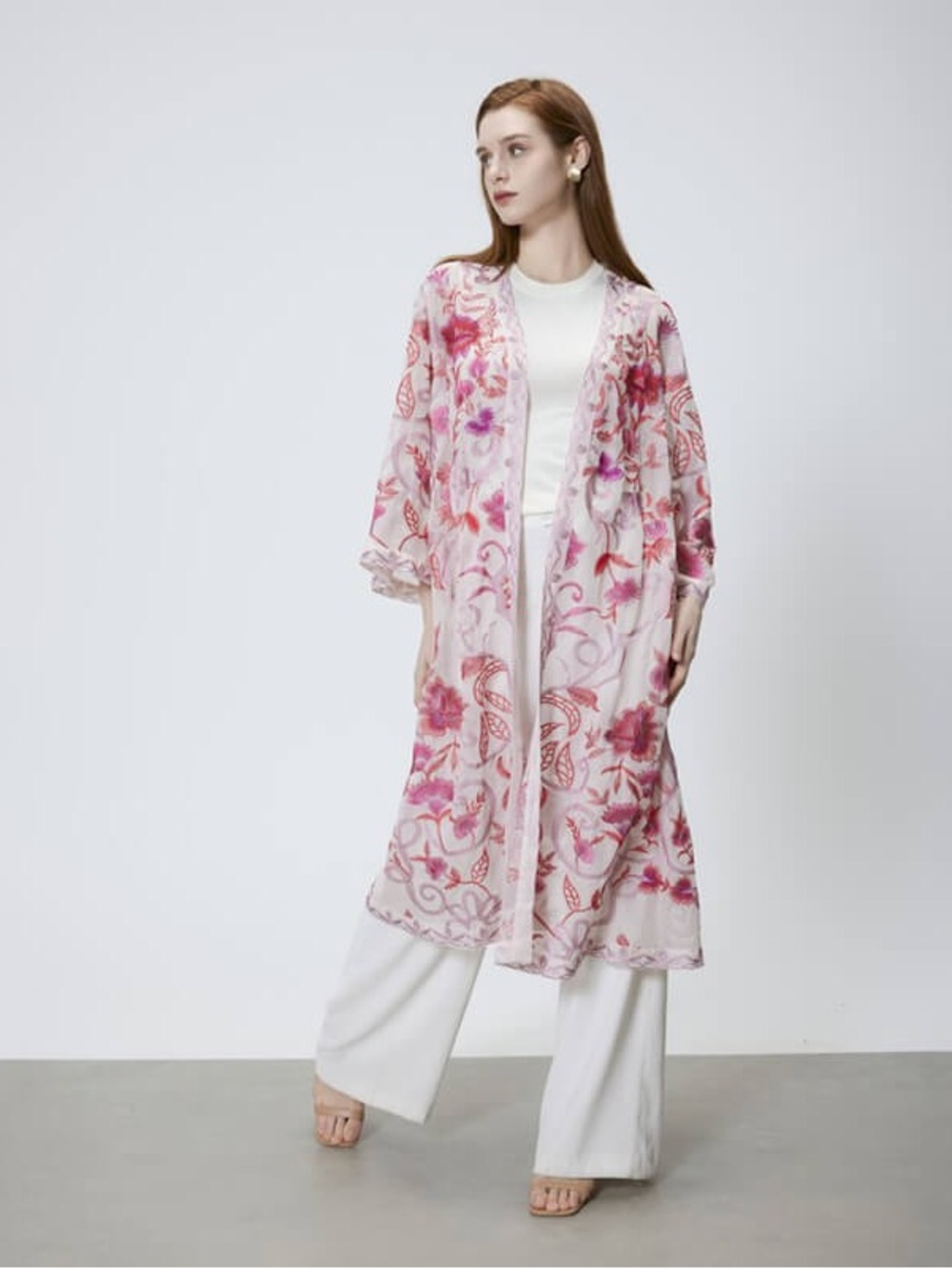 Soft Surroundings | Palisade Topper Pink Floral Embroidered Duster Kimono, XL
